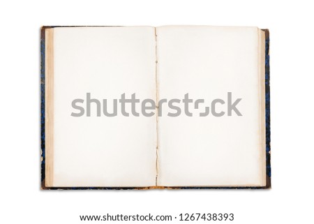 Old open book with blank pages. Isolated on white, clipping path included