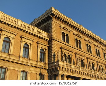 Old Ornate University Building Detail At The Danube Bank In Budapest, Hungary