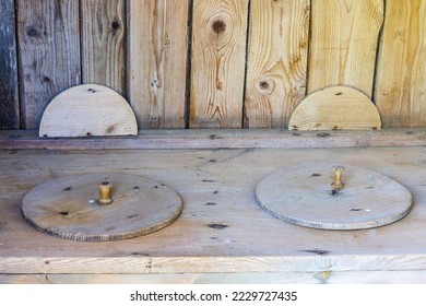 Old outhouse for two with wooden lid