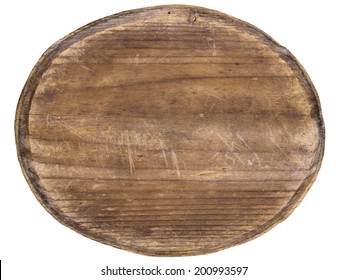 Old Oval Wooden Plaque Isolated On White Background