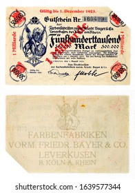 Old Overprinted German 500000 Mark Bill From 1923 During The Economic Crisis After The First World War