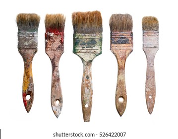 Old Paint Brushes On White Background