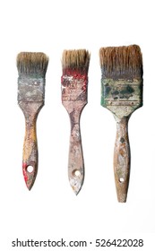 Old Paint Brushes On White Background