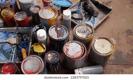 Old Paint Cans. Household hazardous waste HHW  - Shutterstock ID 2283797025