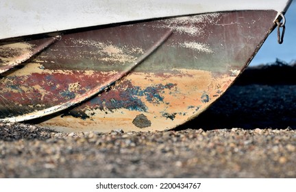 Old Paint On A Boat Hull Close Up