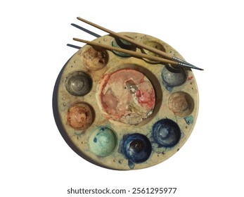 Old palettes and dried paint stains stains. background white - Powered by Shutterstock