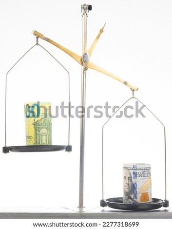 old pan scales. the concept of the difference in the exchange rate of monetary currencies. financial balance
