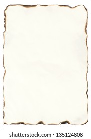 old paper with burnt edges isolated on white background