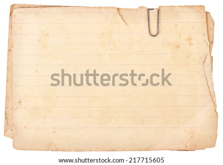old paper with clip isolated on white background