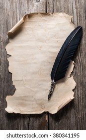 Old Paper And Fountain Pen On The Wooden Board