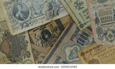 old paper money of Imperial Russia. 19 - 20 century paper money. Russian Royal