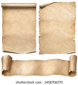 Old paper or parchment scrolls set isolated on white - Shutterstock ID 1458706370