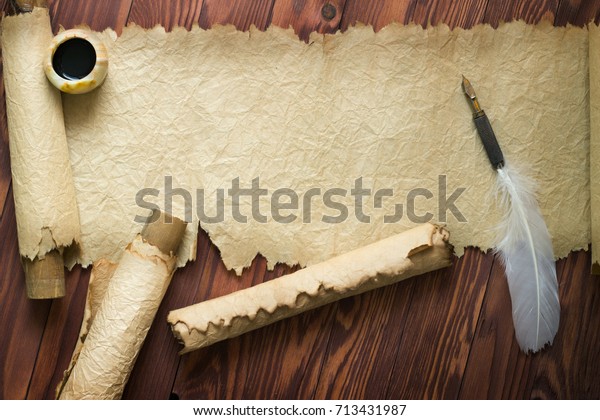 Old Paper Scroll Quill Pen On Stock Photo (Edit Now) 713431987