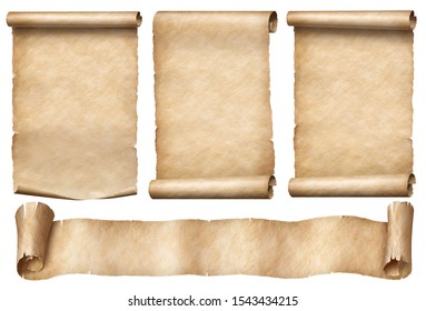 Old Paper Scrolls With Ribbon Banner Set Isolated