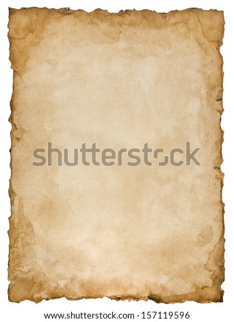Old paper sheet isolated on white background