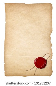 Old Paper With Wax Seal Isolated. Clipping Path Is Included.