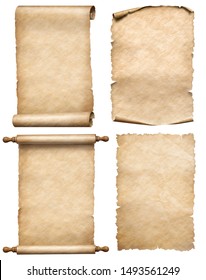 old papers or parchment scrolls set isolated