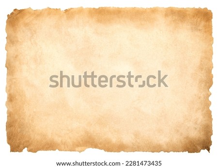 old parchment paper sheet vintage aged or texture isolated on white background.