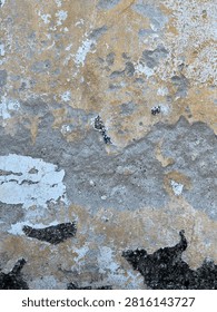 Old Peeling Plaster Wall Texture with Gray and Yellow Paint
Close up of weathered old wall with peeling plaster, gray concrete, yellow and white paint layers. Grunge background texture.
