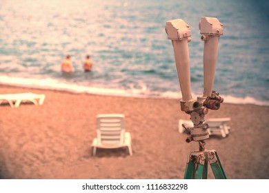 Old Periscope Instrument Observation On Beach Stock Photo Edit Now