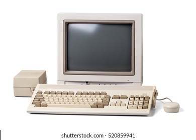 Old personal computer isolated on white background