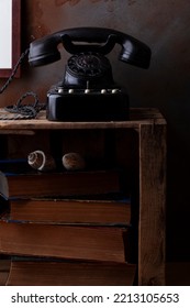 Old Phone On Old Wooden Box