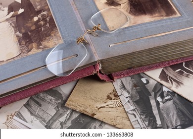 Old Photo album with Photos and Pince-nez
