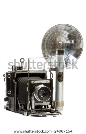 Old  Photo camera with bulb flash