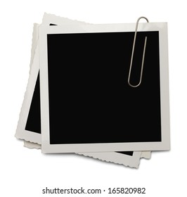 Old Photo With Copy Space And Paper Clip Isolated On White Background.