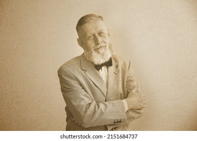 Old photo of handsome bearded senior man