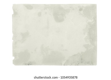 Old Photo Texture With Stains And Scratches. Vintage And Antique Art Concept. Front View Of Blank Old Aged Dirty Frame With Stains Isolated On A White Background. Detailed Closeup Studio Shot.