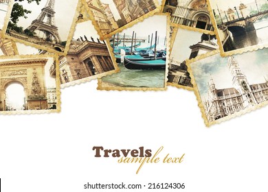 Old photos on the white. Traveling concept. - Powered by Shutterstock