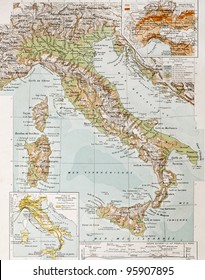 Old Physical Map Of Italy. By Paul Vidal De Lablache, Atlas Classique, Librerie Colin, Paris, 1894 (first Edition)