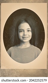 Old picture of  cute little girl. Portrait for family tree