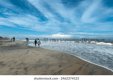 Old pier ruins extends to the sea beach view from the Venice of the East Alappuzha Kerala India. Famous destination of backwaters in Kerala top tourist places in Kerala. - Powered by Shutterstock