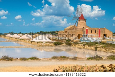 Old pier and windmill at the natural reserve of the 