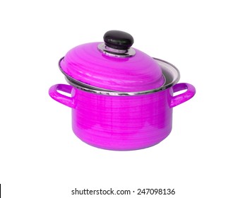 Old Pink Metal Cooking Pot Isolated On White