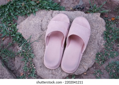 Old Pink Sandals On A Stepping Stone