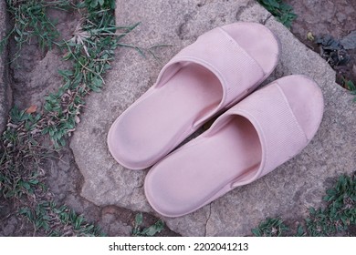 Old Pink Sandals On A Stepping Stone