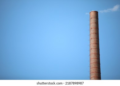 Old Pipe Made Of Bricks With The Clouds Imitating Smoke Coming Out From The Chimney, Shut Down Plant Save From Global Warming