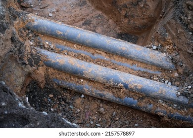 Old Pipes For Sewerage, Water Supply, Concept Of Repairing Urban Communications, Conducting Electrical Networks, Underground Laying Optical Fiber For Communication, Water Supply Failure