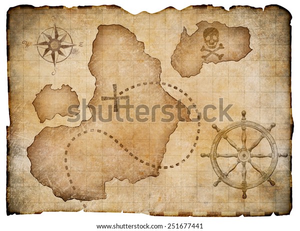 Old Pirates Parchment Treasure Map Isolated Stock Photo 251677441 ...