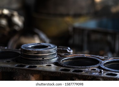 old piston in cylinder block, repair and maintence service diesel engine