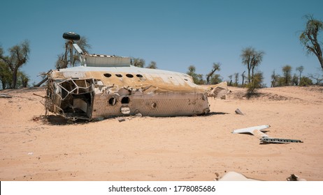 Old Plane Crash Site In The Middle Of The Desert.