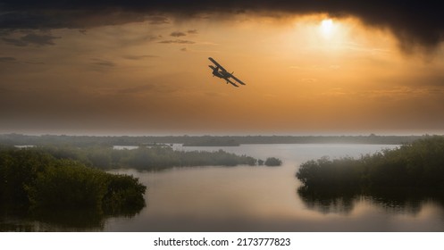 Old Plane Under A Sunrise