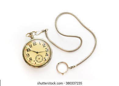 Old pocket watch isolated on white background