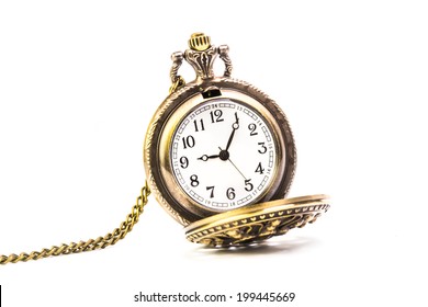 Old Pocket Watch On White Background