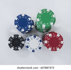 Old Poker Chips, White, Blue, Green, Red, Black