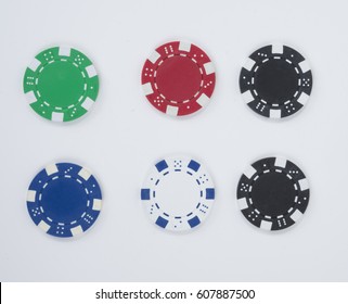 Old Poker Chips, White, Blue, Green, Red, Black