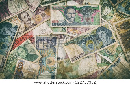 Old Polish money - banknotes - background